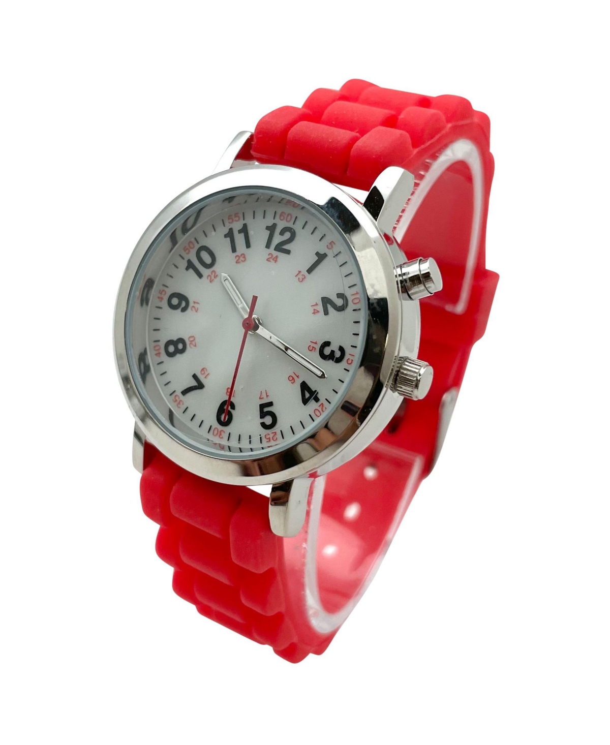 Olivia Pratt Red Luminous Dial Easy Read Medical Professionals Silicone Band Women Watch