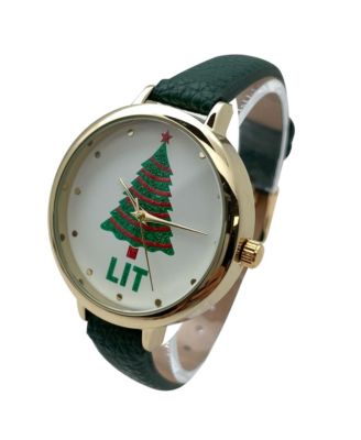 Green Faux Leather Christmas Themed Women Watches