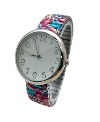 Multi Big Dial Easy Reader Watch Printed Elastic Stretch Band Wristwatch Women Watch
