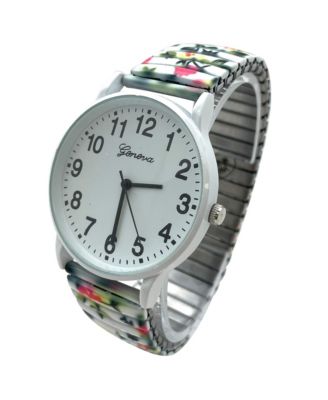 White Green Big Dial Easy Reader Watch Abstract Elastic Stretch Band Wristwatch Women Watch