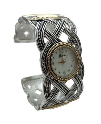 Braided Details Elegant Bangle Women Watch, Two Tone