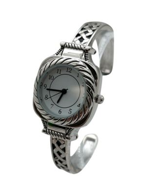Detailed Elegant Metal Cuff Women Watch, Silver