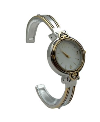 Elegant Heart Detailed Cuff Women Watch, Two Tone
