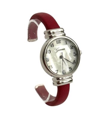 Red Faux Leather Thin Bangle Women Watch