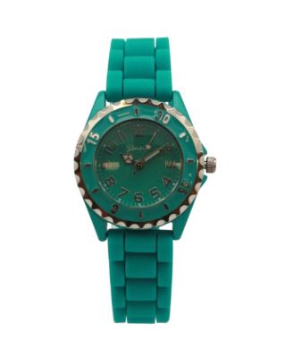 Teal Solid Color Silicone Strap Casual Women Watch