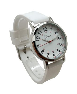 White Easy-Read Nurse Watch with Silicone Band Women Watch