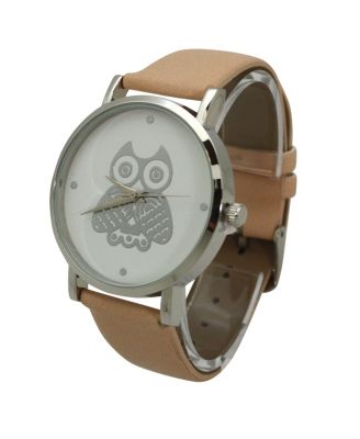 CREAM OWL LEATHER STRAP WATCH