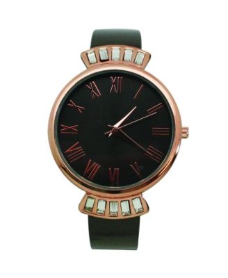 Gunmetal Rose Gold Elegant Emerald Rhinestone Solid Metal Bangle Watch