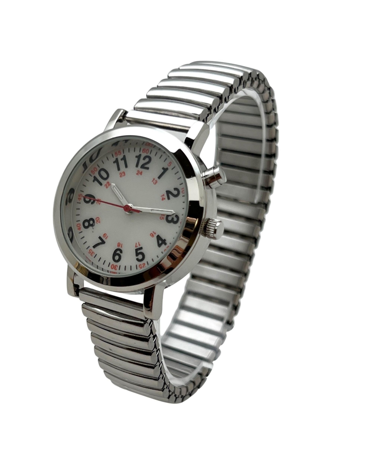 Olivia Pratt Silver Stretch Band Easy Read Nurse Watch with Second Hand Women Watch