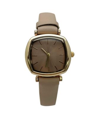 Solid Color Elegant Square Face Faux Leather Women Watch, Tan
