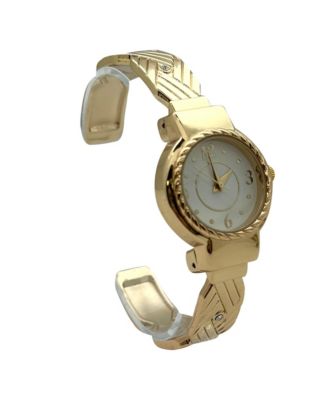 Detailed Bright Metallic Elegant Cuff Women Watch, Gold