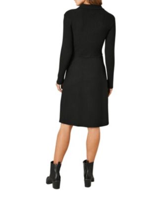 Women's Belted Rib Knit Midi Dress With Pockets