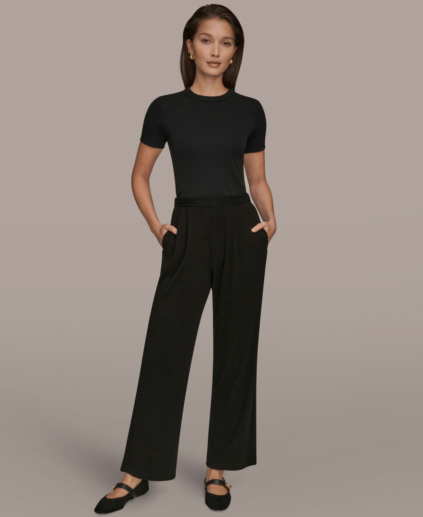 Женские брюки Donna Karan Weekend Brushed Rib High Rise Pull-On Pleated, цвет: Чёрный — фото 5