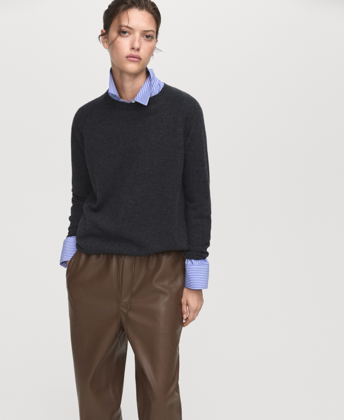 Mango Faux Leather Drawstring Pants In Brown