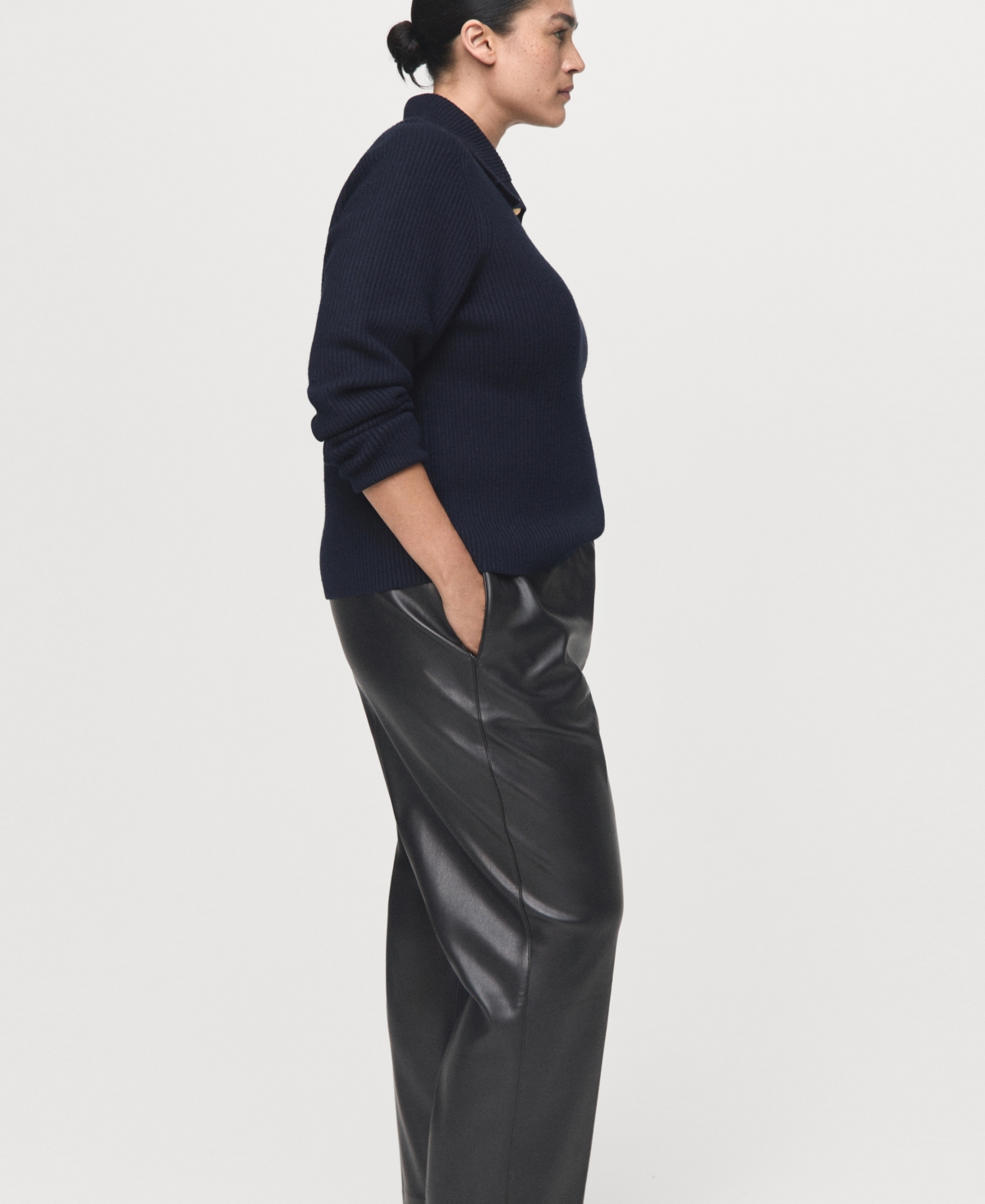 Mango Faux Leather Drawstring Pants In Black