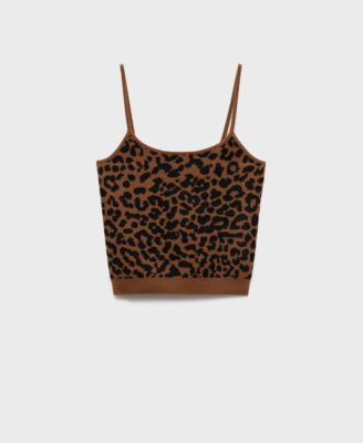 MANGO - Women's Leopard-Print Knitted Top
