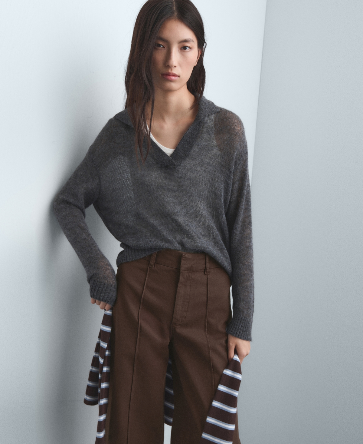 Mango High Waist Front Seam Wide Leg Jeans In Brown