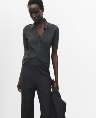 MANGO - Women's Shirt Collar Fine-Knit Sweater