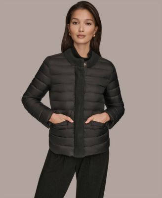 Women's Down Fill Packable Puffer Jacket with Sweater Trim Collar