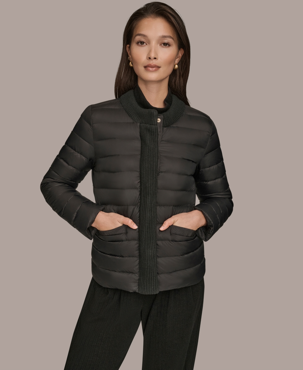 Donna Karan Weekend Women's Collared Puffer Jacket In Black