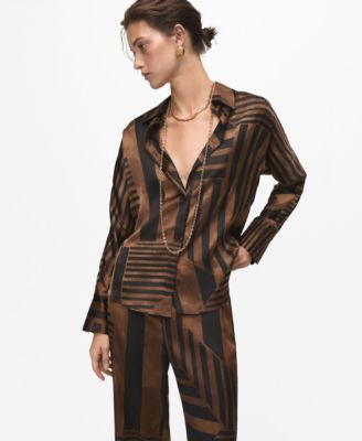 MANGO - Women's Striped Satin Blouse