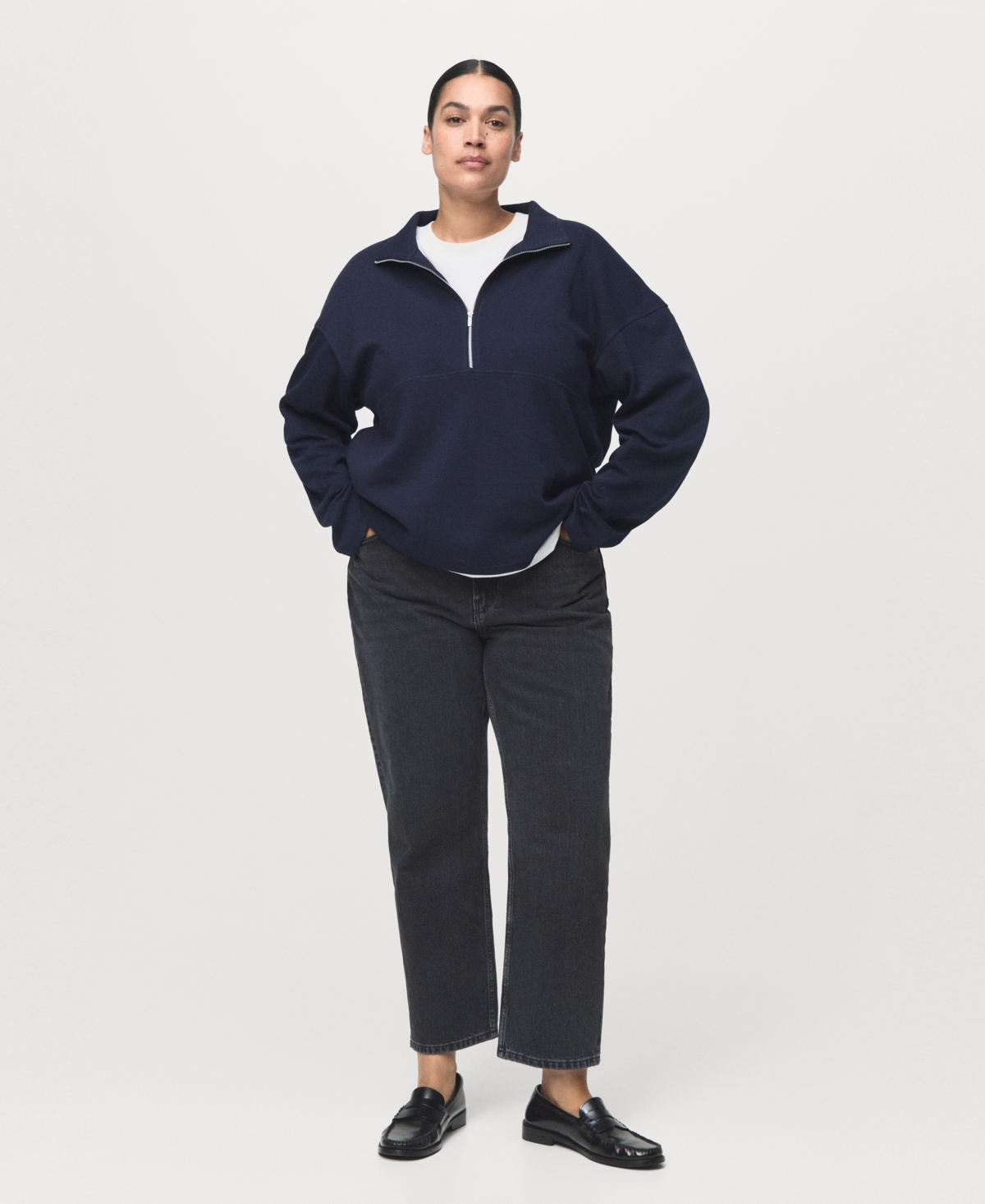 Mango Mid Rise Straight Leg Jeans In Black