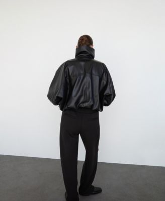 Women's Leather Notched Lapel Collar Jacket