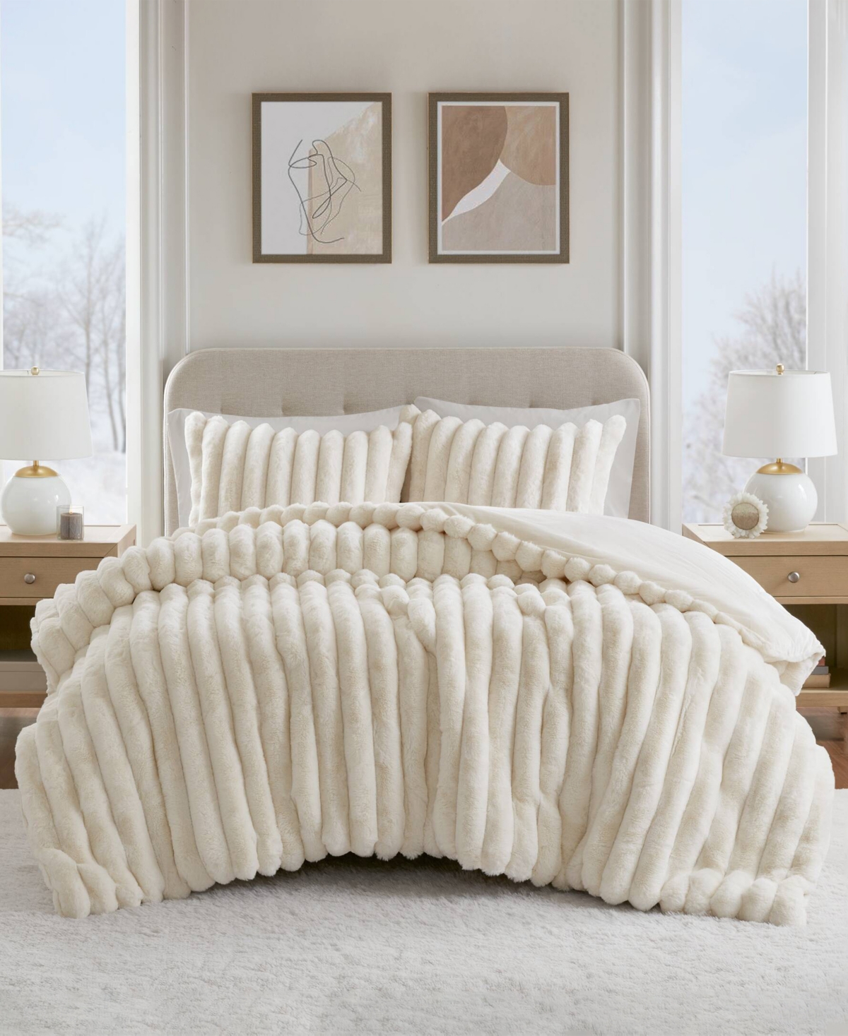 Madison Park Jasmine Faux Fur Reverse To Velvet 3-pc. Comforter Set, Full/queen In Neutral