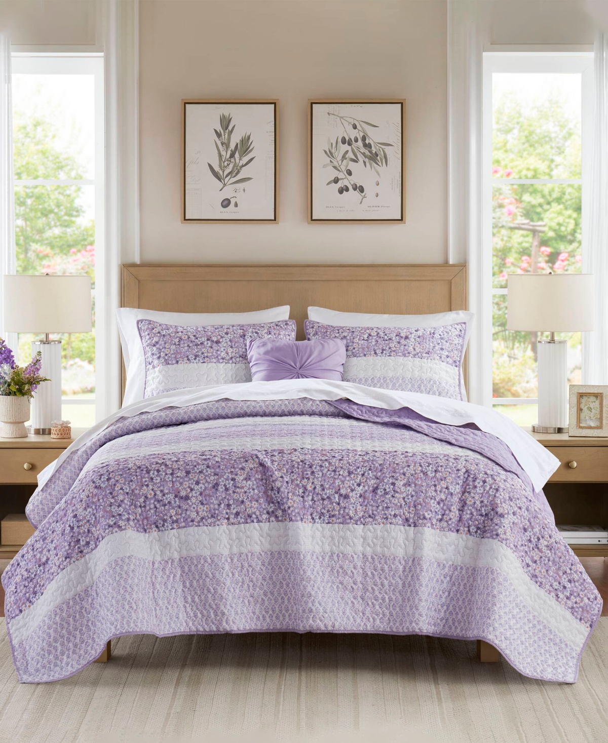 Madison Park Caralie Seersucker 4 Piece Quilt Set, Full/queen In Purple