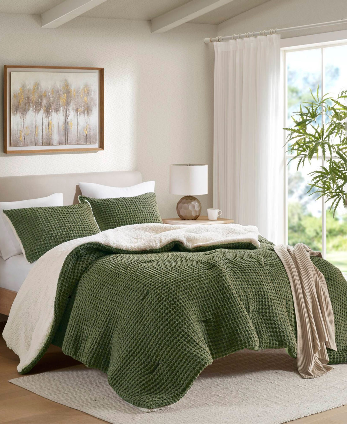 Madison Park Riordan Waffle Knit Chenille 3-pc. Comforter Set, Full/queen In Green
