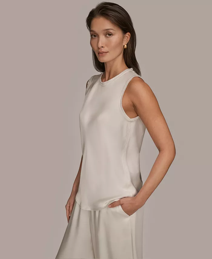 Women's Satin Sleeveless Fringe Trim Blouse - thumbnail 8