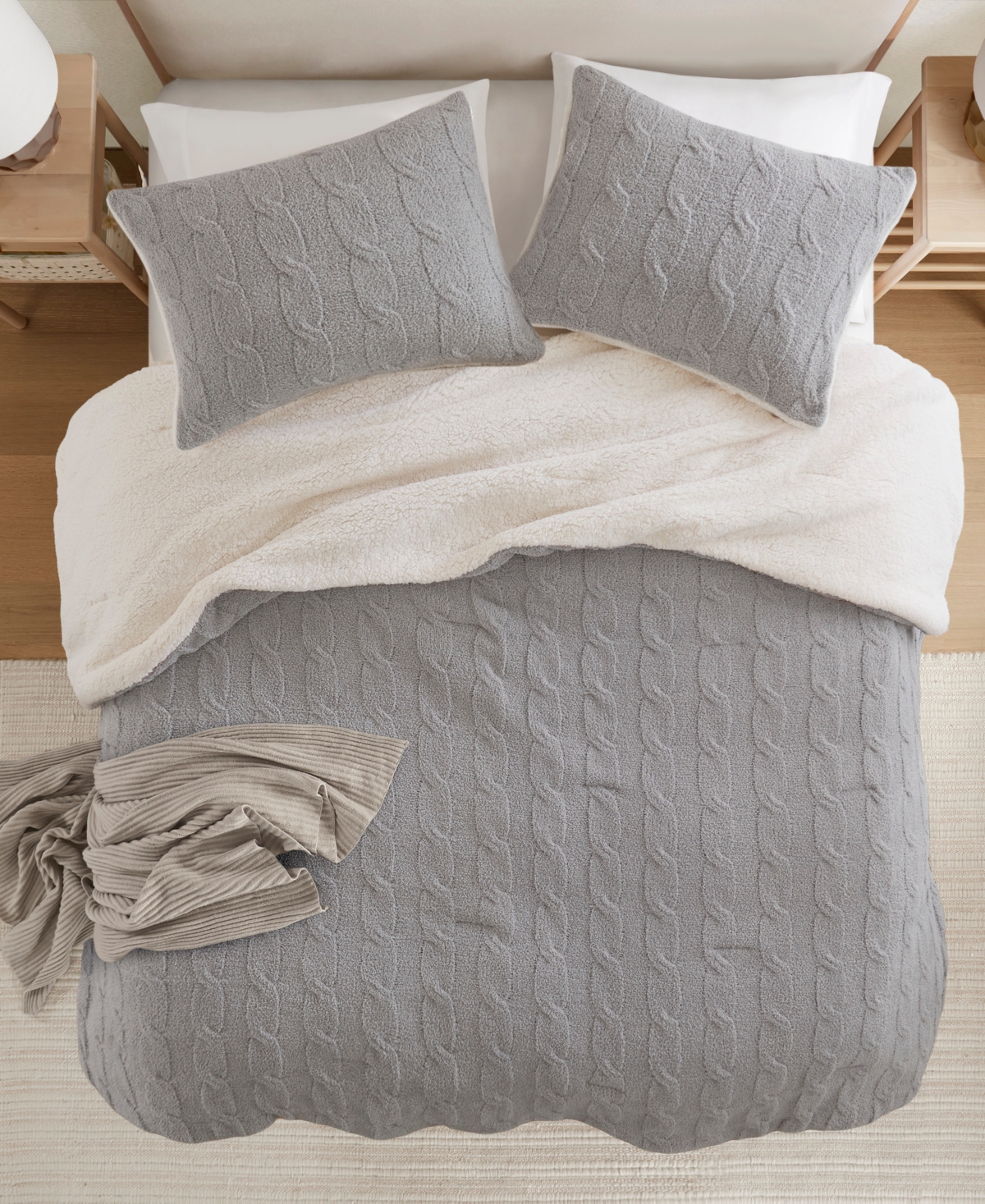 Madison Park Riordan Waffle Knit Chenille 3-pc. Comforter Set, King In Gray