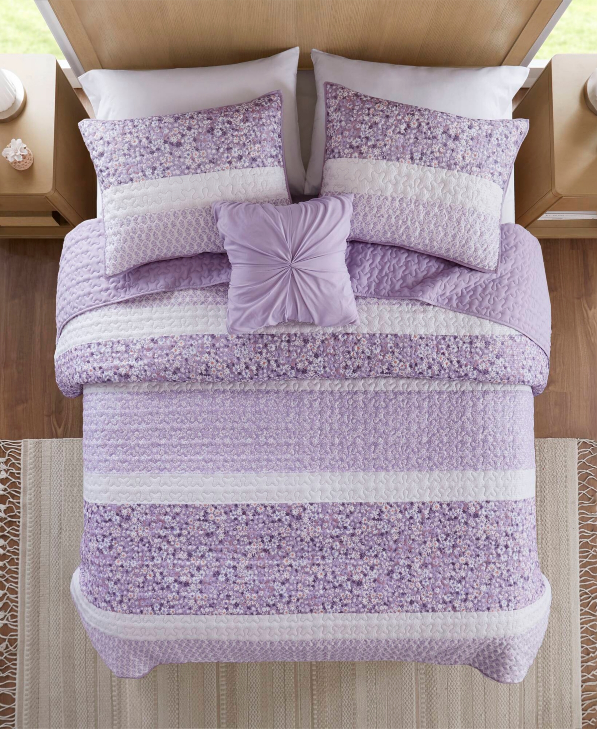 Madison Park Caralie Seersucker 4 Piece Quilt Set, Full/queen In Purple
