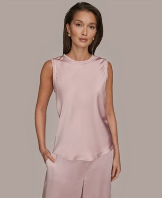 Women's Satin Sleeveless Fringe Trim Blouse