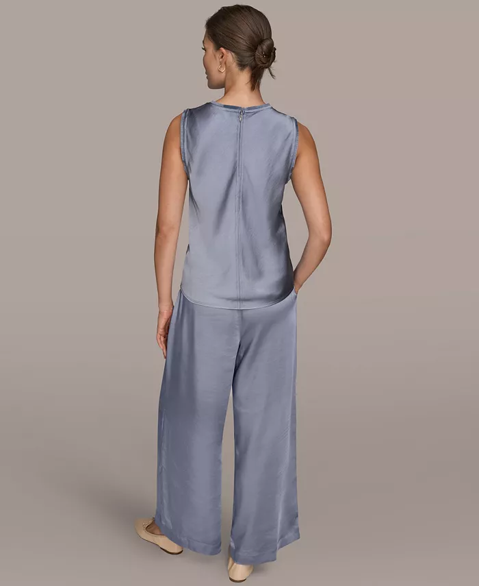 Women's Satin Sleeveless Fringe Trim Blouse - thumbnail 5