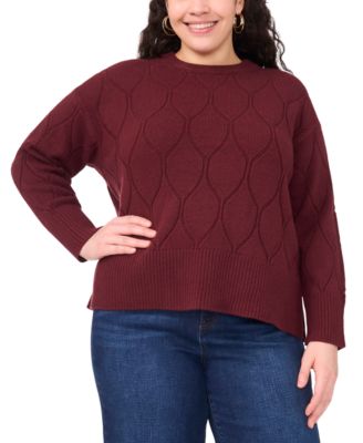 Women's Crewneck Textured Knit Pattern Long-Sleeve Sweater