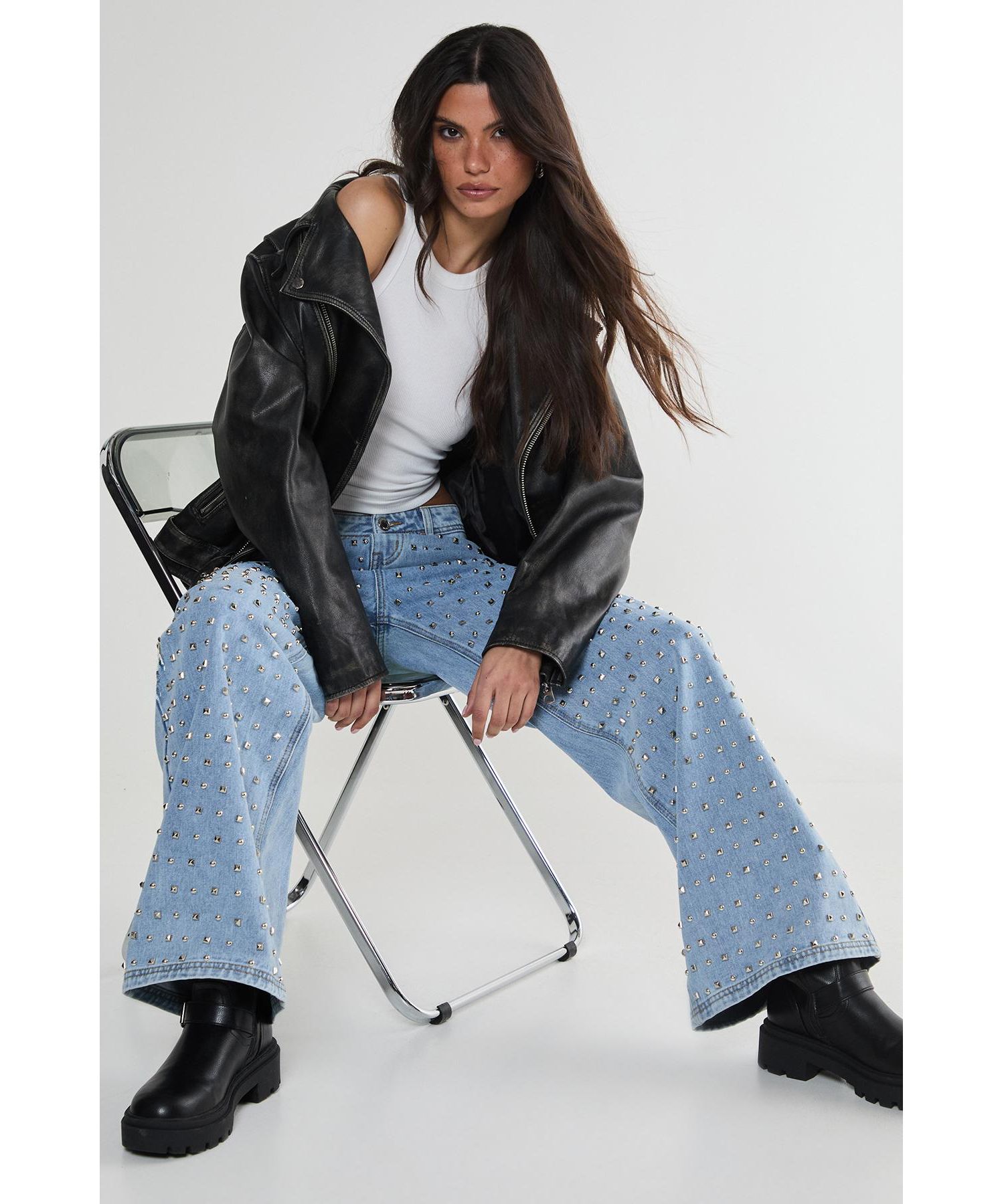 Women's Studded Straight Leg Denim Jeans