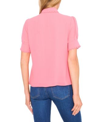 Women's Scalloped Puff-Sleeve Button-Front Top
