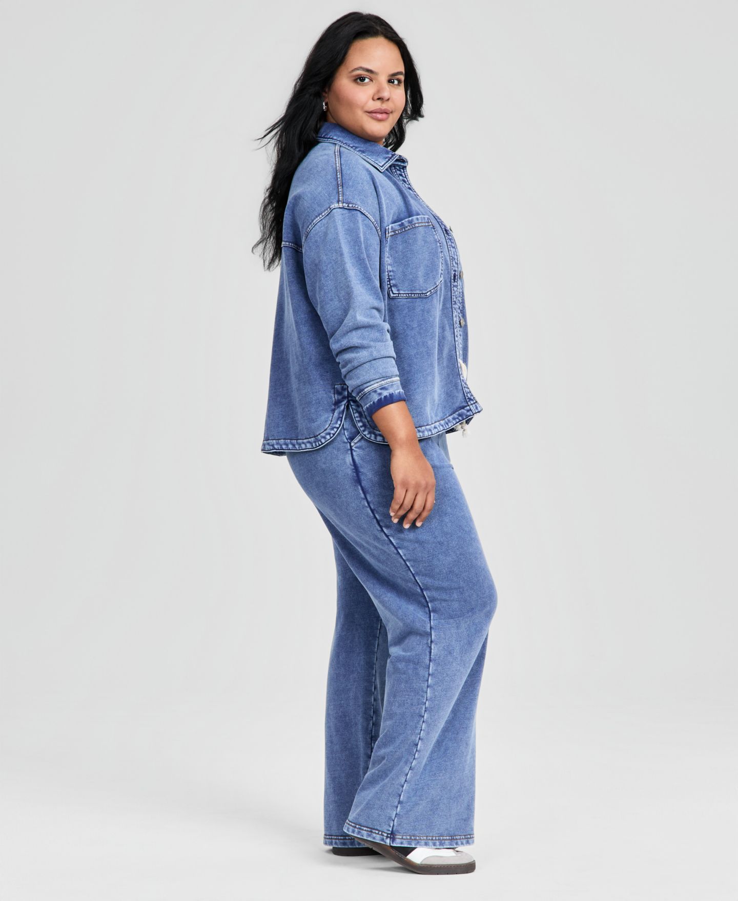 Женские брюки And Now This Plus Size Faux-Denim French Terry Wide-Leg, цвет: Джинсовый синий — фото 2