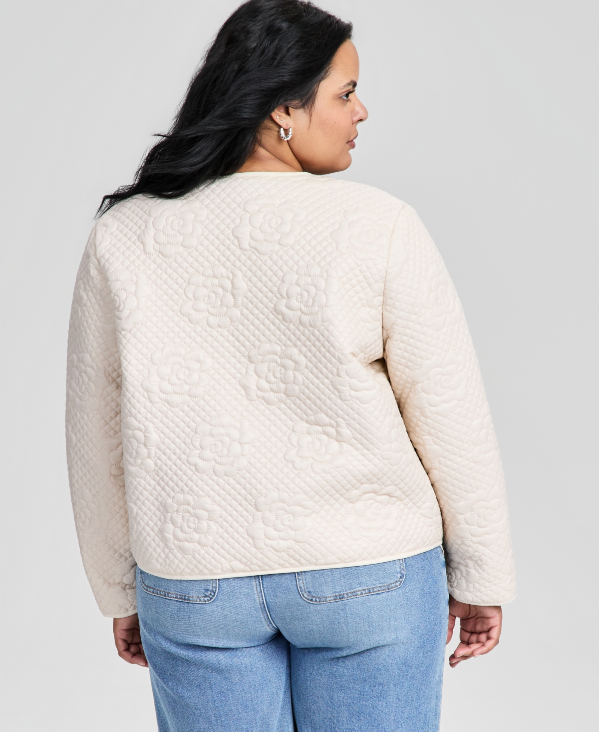 And Now This Trendy Plus Floral Quilted Jewel-Neck Jacket, Macy's Exclusive