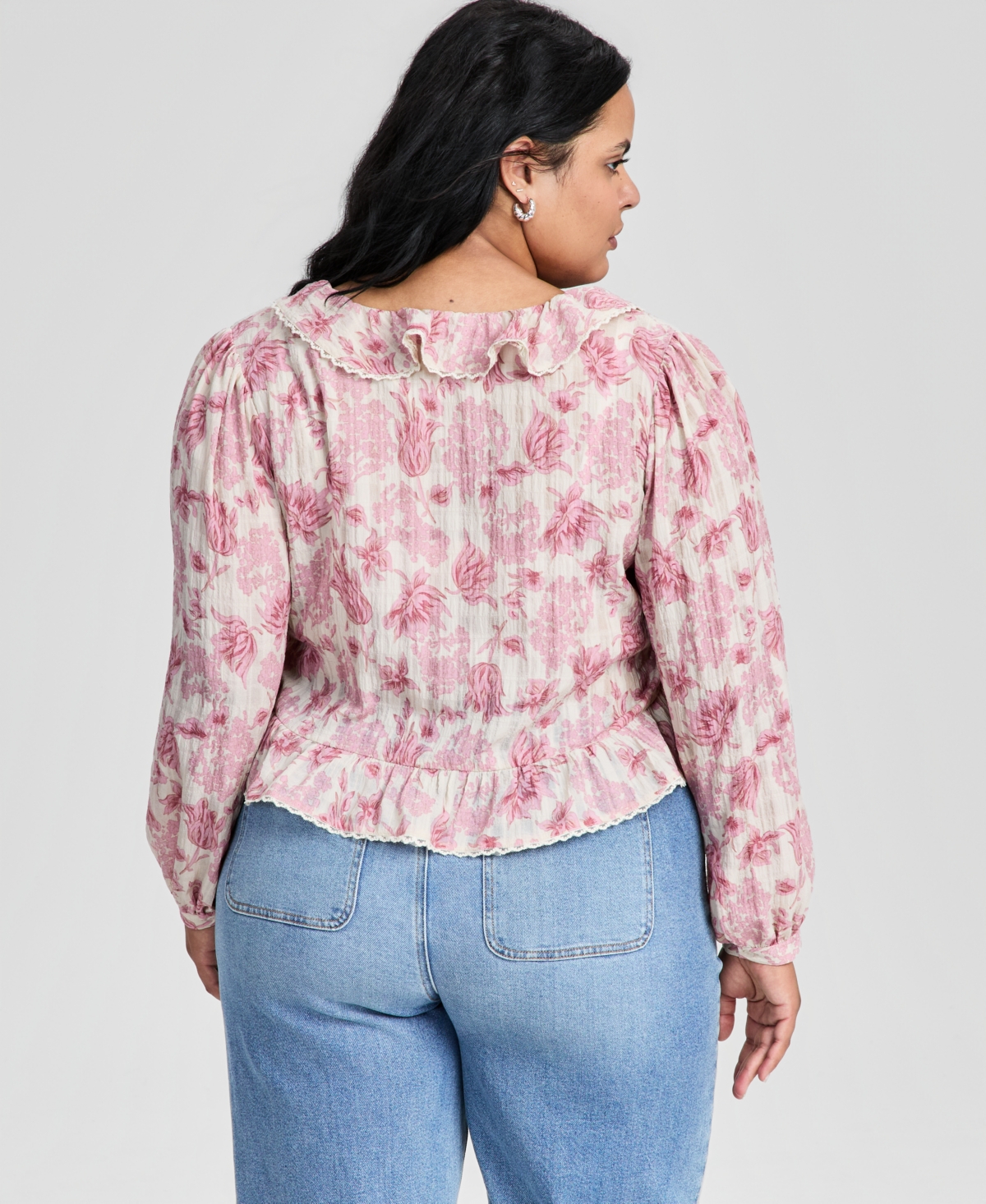 And Now This Trendy Plus Floral Ruffle-Trim Peplum Blouse, Macy's Exclusive