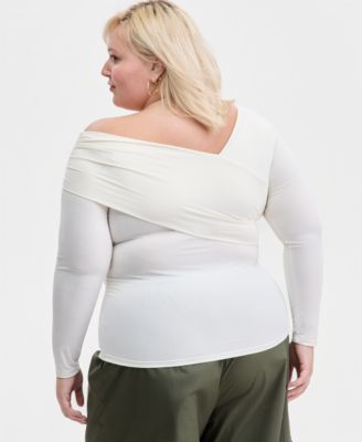 Trendy Plus Size Asymmetrical-Neck Long-Sleeve Top, Macy's Exclusive