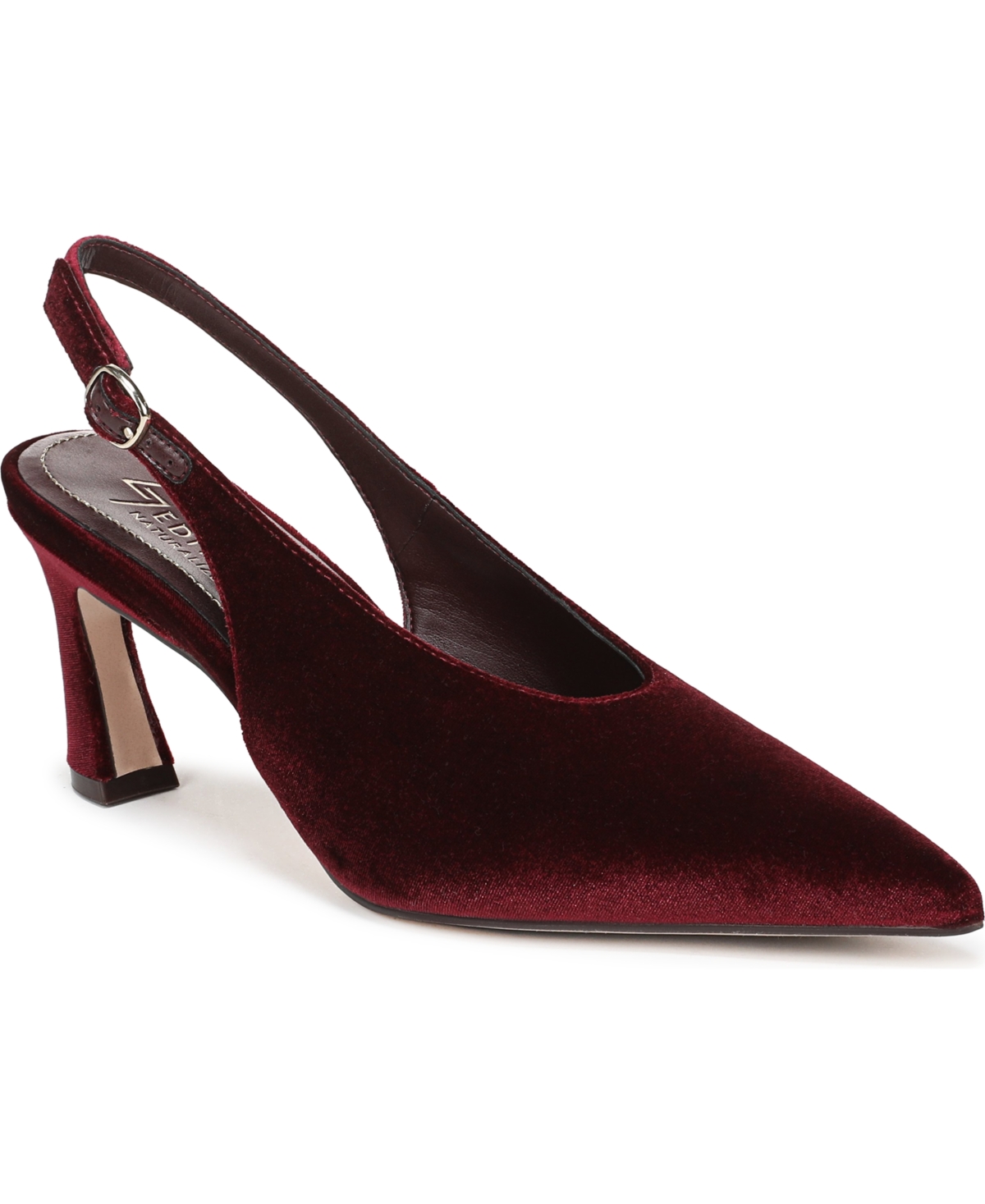 27 EDIT Elaine Slingback Dress Shoes, Cabernet Sauvignon Red Velvet Leather, 7.5W Pointed Toe, Strap, Rubber Outsole
