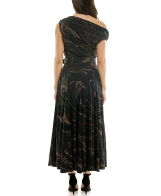 Women's Belted Off-The-Shoulder A-Line Dress