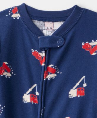 Baby Boys' Navy Printed Footed Long-Sleeve One Piece Pajama
