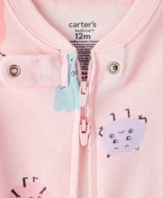 Baby Girls' Monster Print Footed Long-Sleeve One Piece Pajama