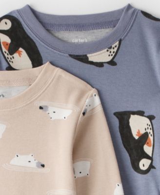 Baby Boys' Penguin and Polar Bear Printed Top and Pants, 4-Piece Pajama Set