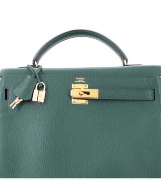 Kelly 32 Handbag Green Ardennes with Gold Hardware