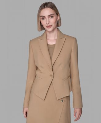 Women's V-Neck 1-Button Front Cropped Jacket