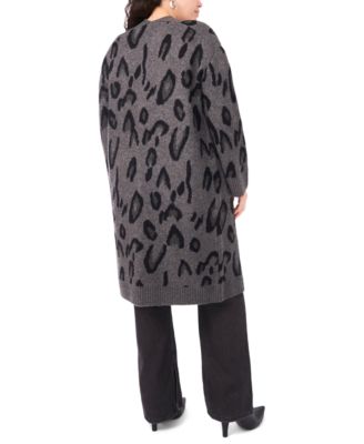 Plus Size Animal-Print Long-Sleeve Open Cardigan